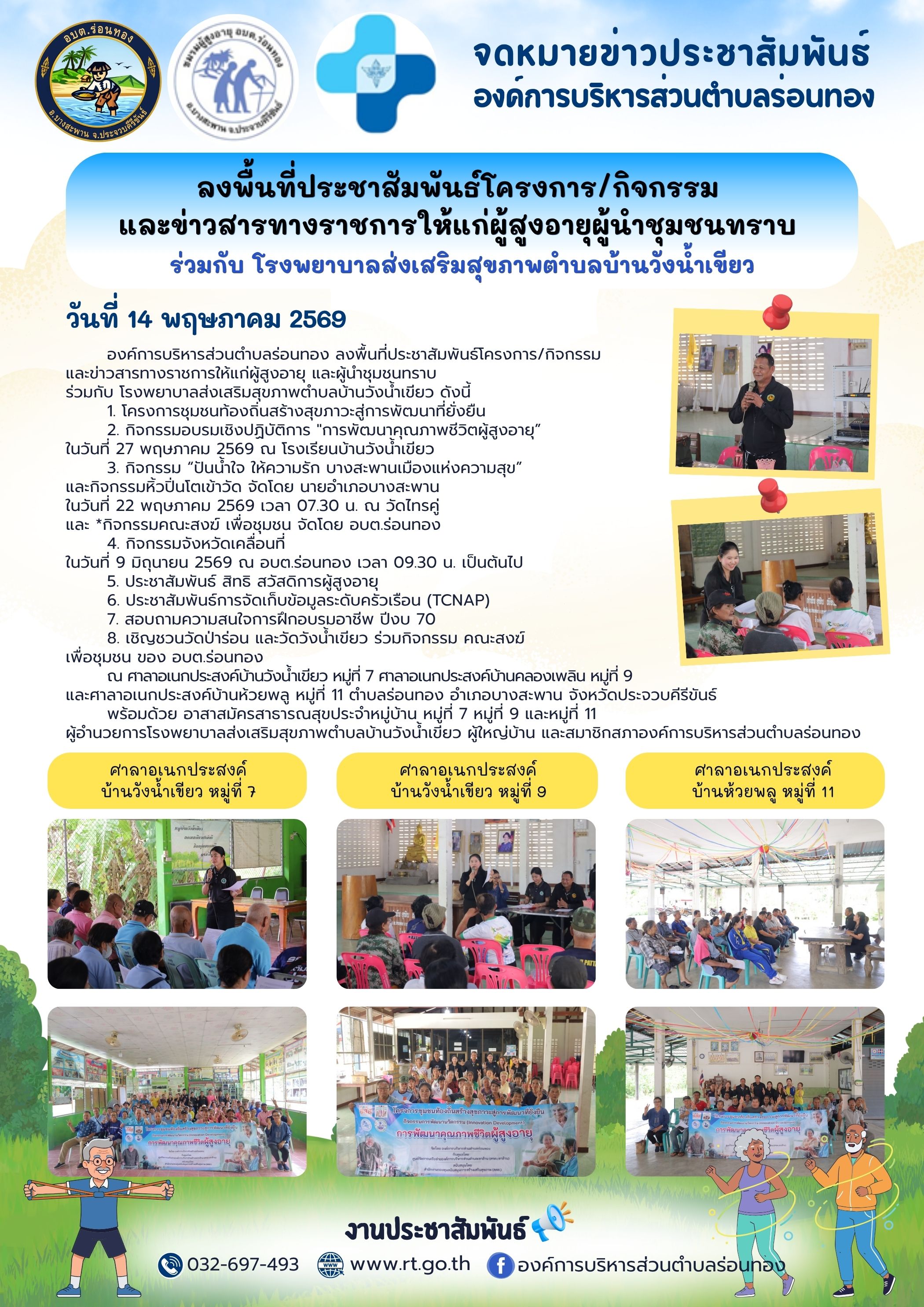 📢ลงพื้นที่ประชาสัมพันธ์โครงการ/กิจกรรมและข่าวสารทางราชการให้แก่ผู้สูงอายุ และผู้นำชุมชนทราบ ร่วมกับ โรงพยาบาลส่งเสริมสุขภาพตำบลบ้านวังน้ำเขียว🏥